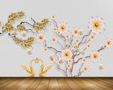 Avikalp MWZ1589 White Golden Flowers Cranes 3D HD Wallpaper Avikalp MWZ1589 White Golden Flowers Cranes 3D HD Wallpaper