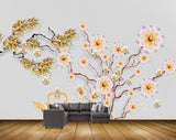 Avikalp MWZ1589 White Golden Flowers Cranes 3D HD Wallpaper Avikalp MWZ1589 White Golden Flowers Cranes 3D HD Wallpaper