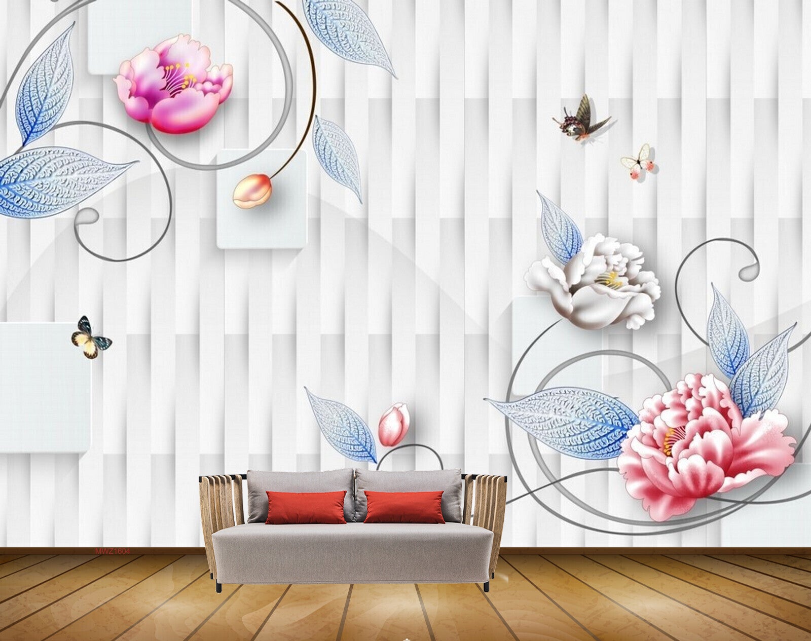 Avikalp MWZ1604 White Pink Flowers Butterflies 3D HD Wallpaper Avikalp MWZ1604 White Pink Flowers Butterflies 3D HD Wallpaper