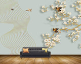 Avikalp MWZ1605 White Golden Flowers Birds 3D HD Wallpaper Avikalp MWZ1605 White Golden Flowers Birds 3D HD Wallpaper