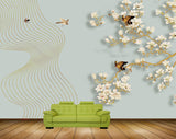 Avikalp MWZ1605 White Golden Flowers Birds 3D HD Wallpaper Avikalp MWZ1605 White Golden Flowers Birds 3D HD Wallpaper