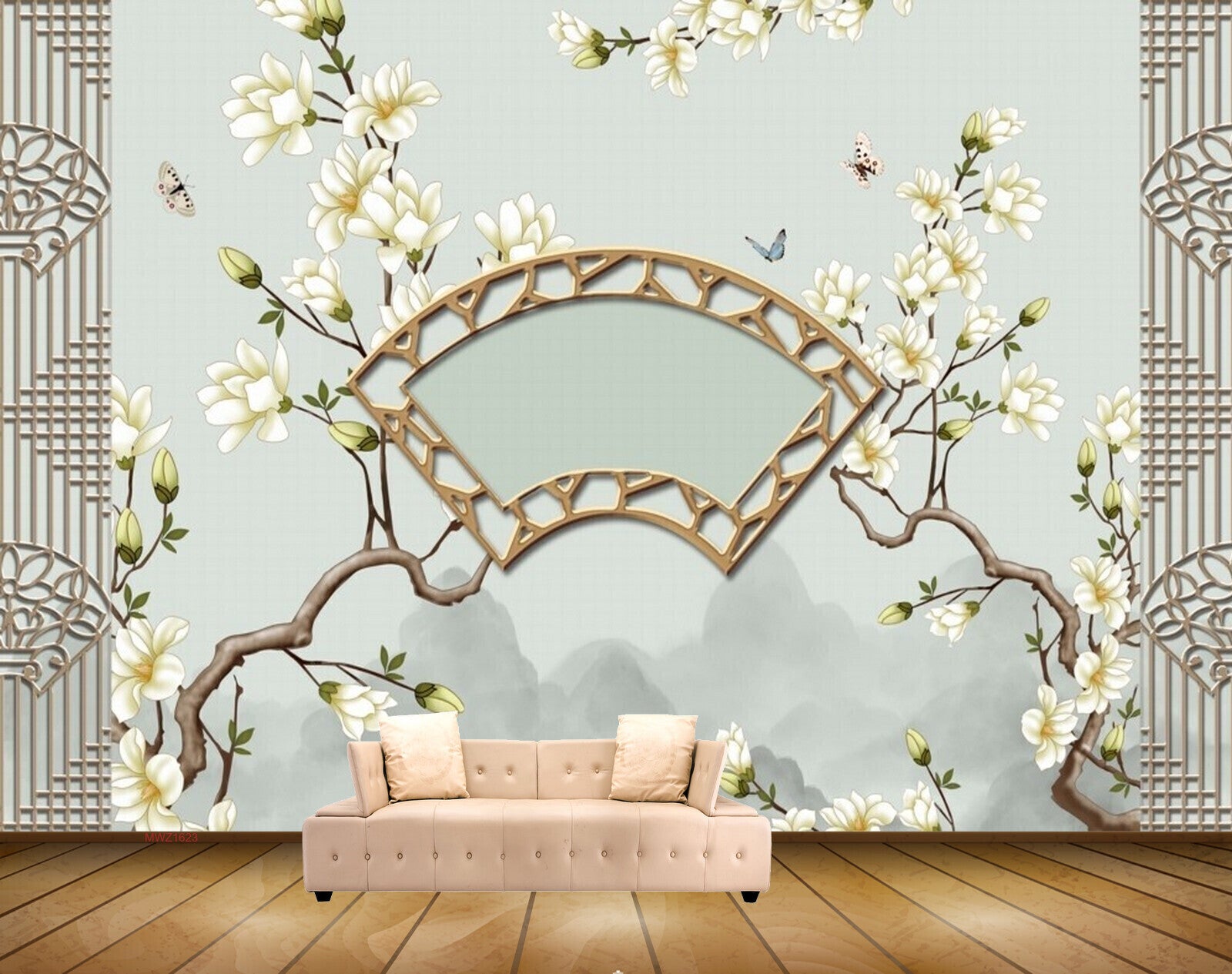 Avikalp MWZ1623 White Green Flowers Butterflies HD Wallpaper Avikalp MWZ1623 White Green Flowers Butterflies HD Wallpaper