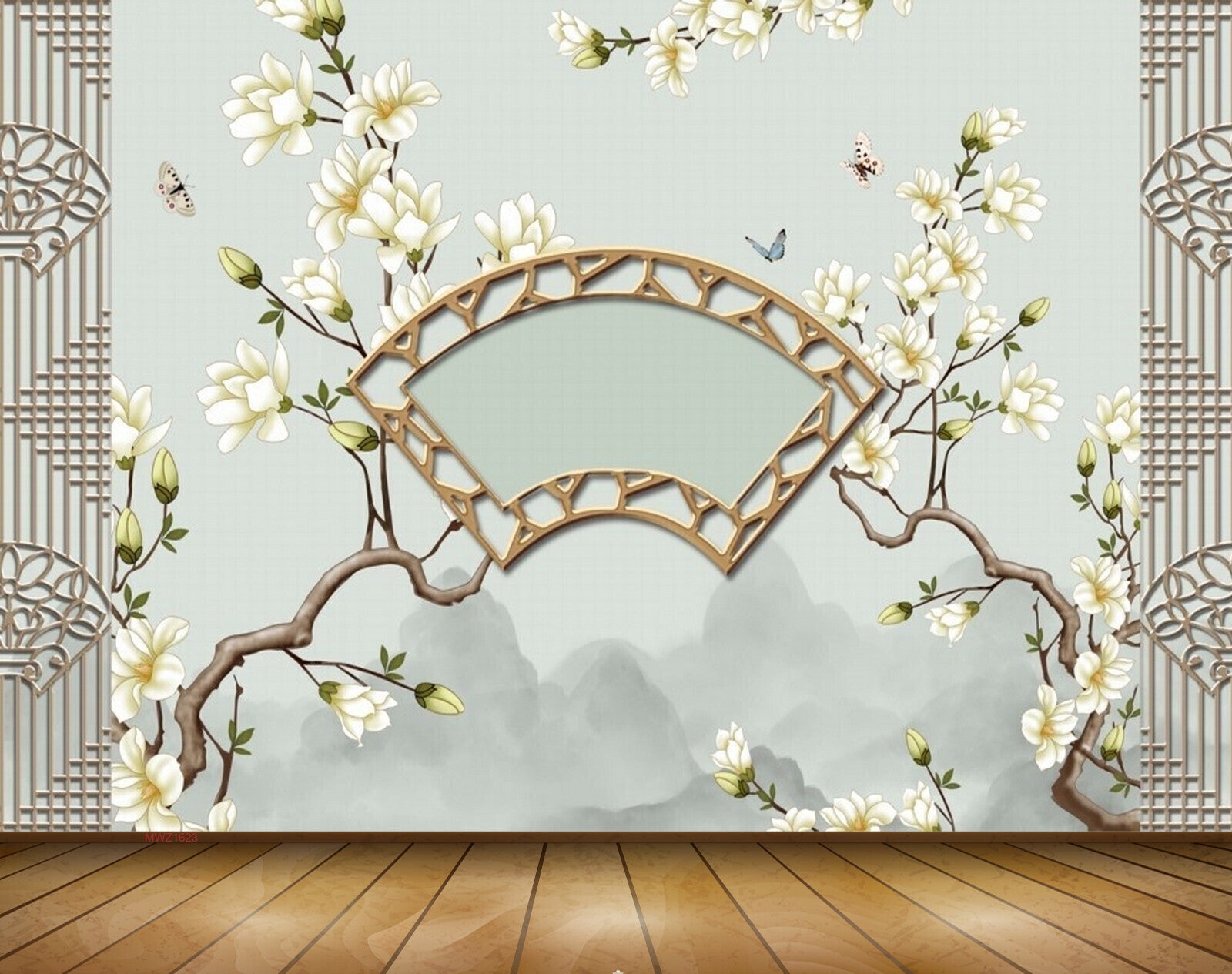 Avikalp MWZ1623 White Green Flowers Butterflies 3D HD Wallpaper Avikalp MWZ1623 White Green Flowers Butterflies 3D HD Wallpaper