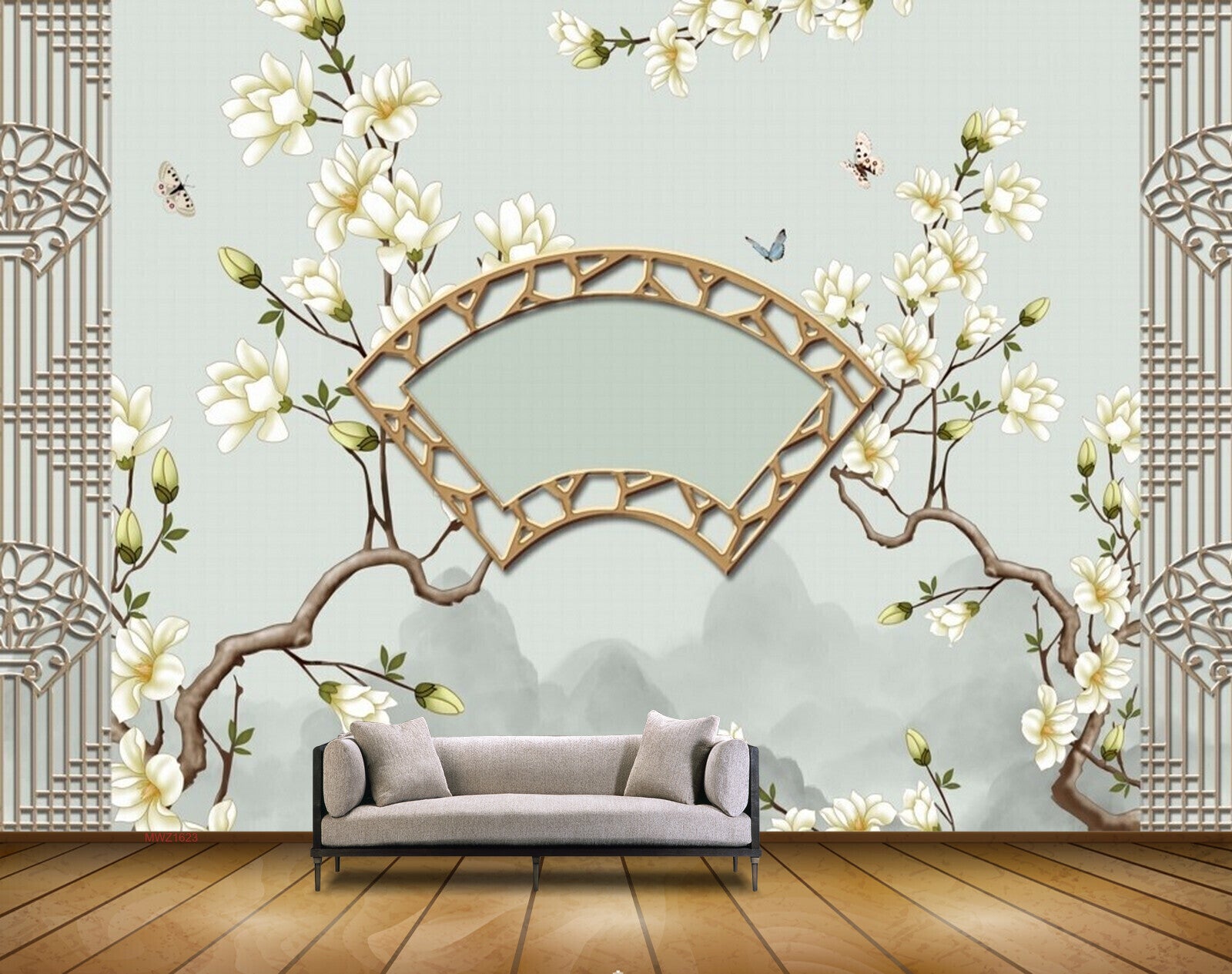 Avikalp MWZ1623 White Green Flowers Butterflies 3D HD Wallpaper Avikalp MWZ1623 White Green Flowers Butterflies 3D HD Wallpaper