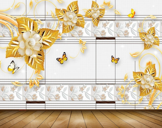 Avikalp MWZ1726 Yellow Flowers Butterflies 3D HD Wallpaper