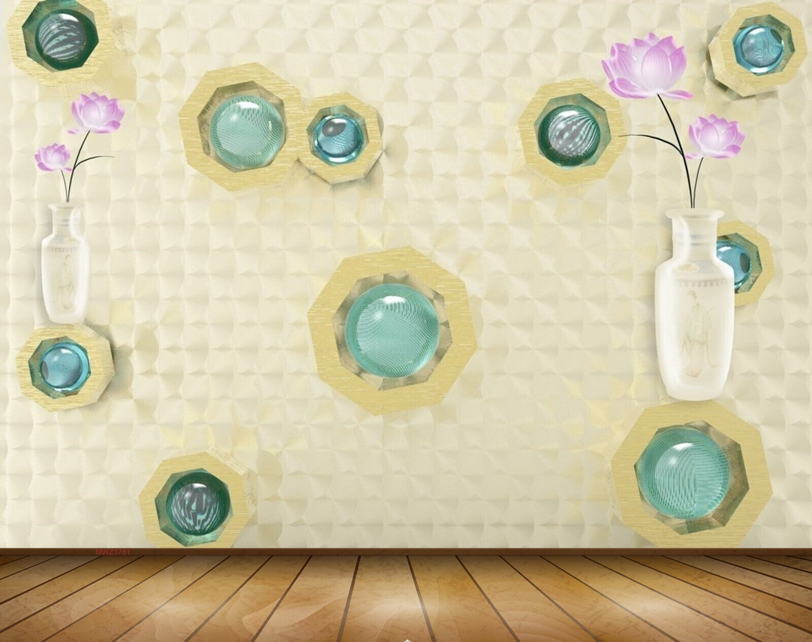 Avikalp MWZ1781 Pink White Flowers Green Pearls 3D HD Wallpaper Avikalp MWZ1781 Pink White Flowers Green Pearls 3D HD Wallpaper