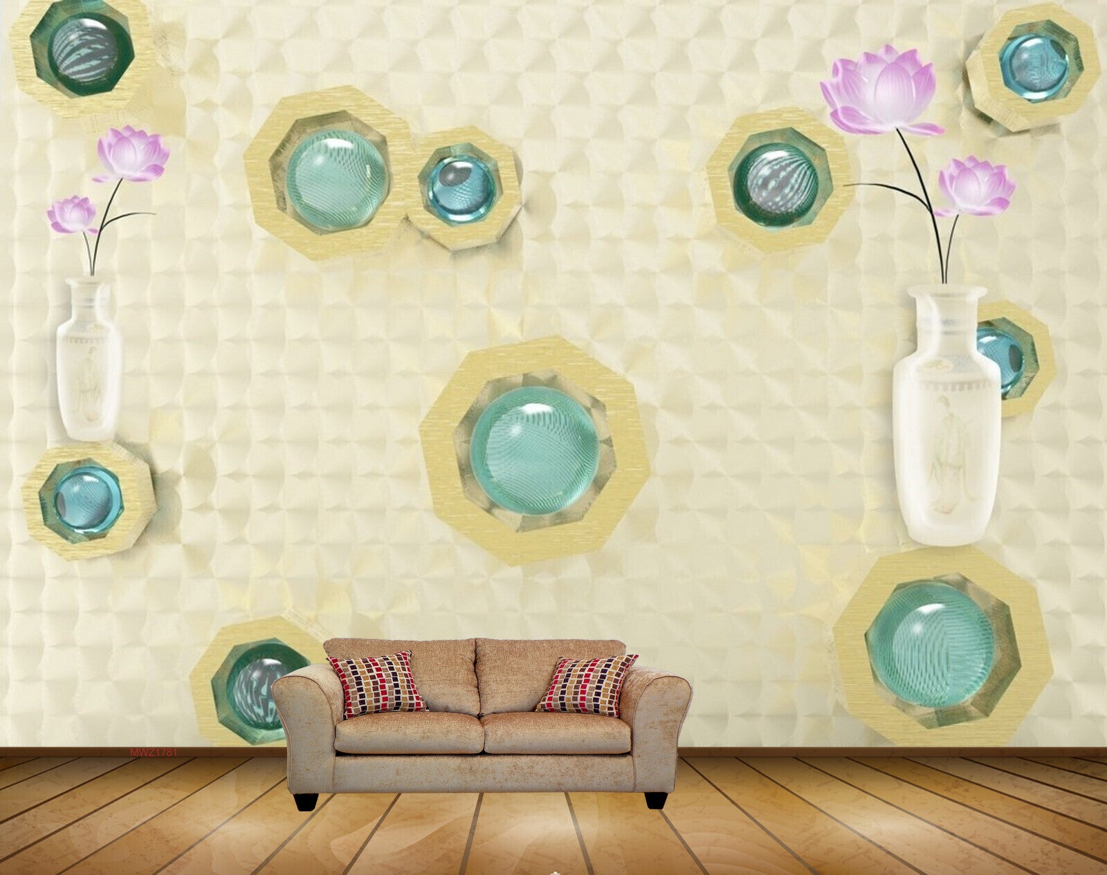 Avikalp MWZ1781 Pink White Flowers Green Pearls 3D HD Wallpaper Avikalp MWZ1781 Pink White Flowers Green Pearls 3D HD Wallpaper