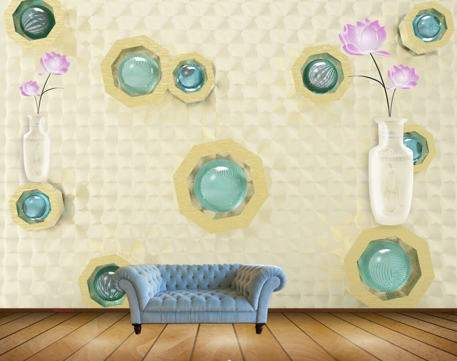 Avikalp MWZ1781 Pink White Flowers Green Pearls 3D HD Wallpaper Avikalp MWZ1781 Pink White Flowers Green Pearls 3D HD Wallpaper