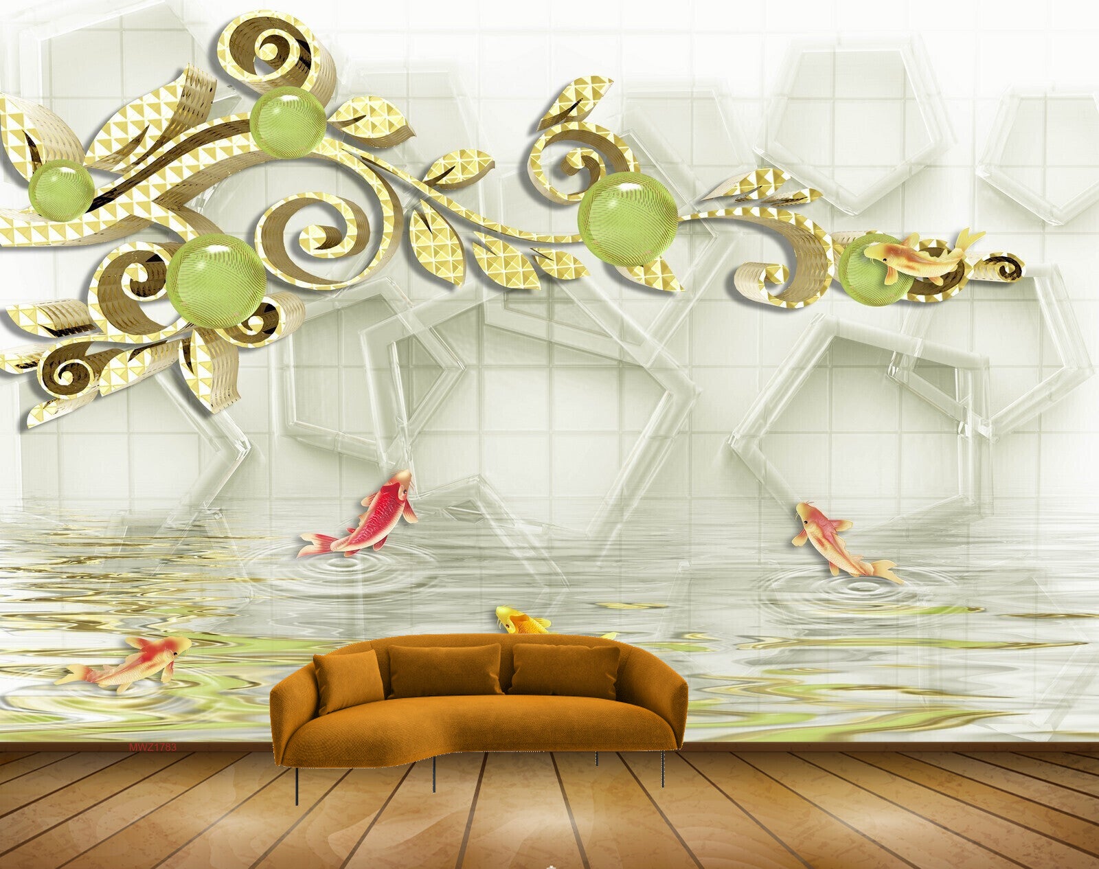 Avikalp MWZ1783 River Fishes Leaves 3D HD Wallpaper Avikalp MWZ1783 River Fishes Leaves 3D HD Wallpaper