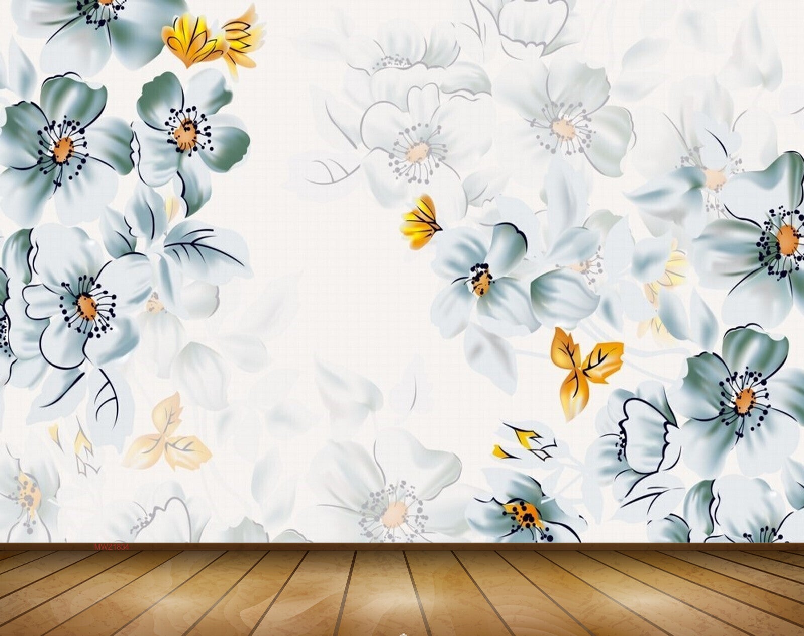 Avikalp MWZ1834 White Green Flowers Birds Butterflies 3D HD Wallpaper Avikalp MWZ1834 White Green Flowers Birds Butterflies 3D HD Wallpaper