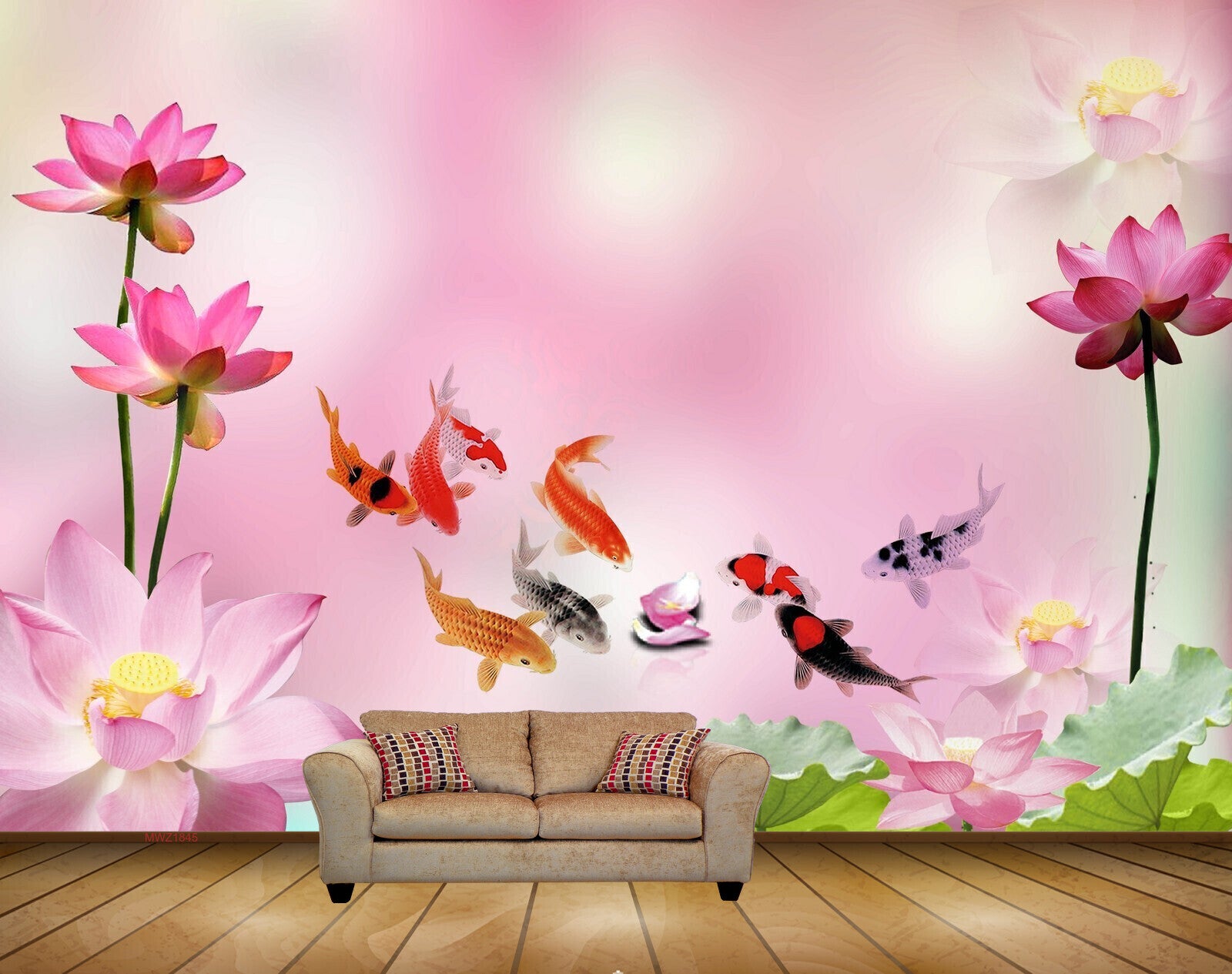 Avikalp MWZ1845 Pink Flowers Fishes 3D HD Wallpaper Avikalp MWZ1845 Pink Flowers Fishes 3D HD Wallpaper