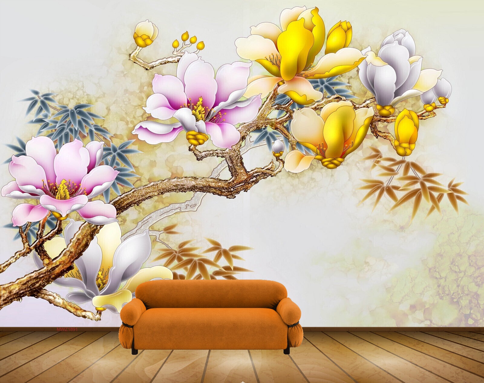 Avikalp MWZ1891 Pink Yellow Flowers Branches 3D HD Wallpaper Avikalp MWZ1891 Pink Yellow Flowers Branches 3D HD Wallpaper