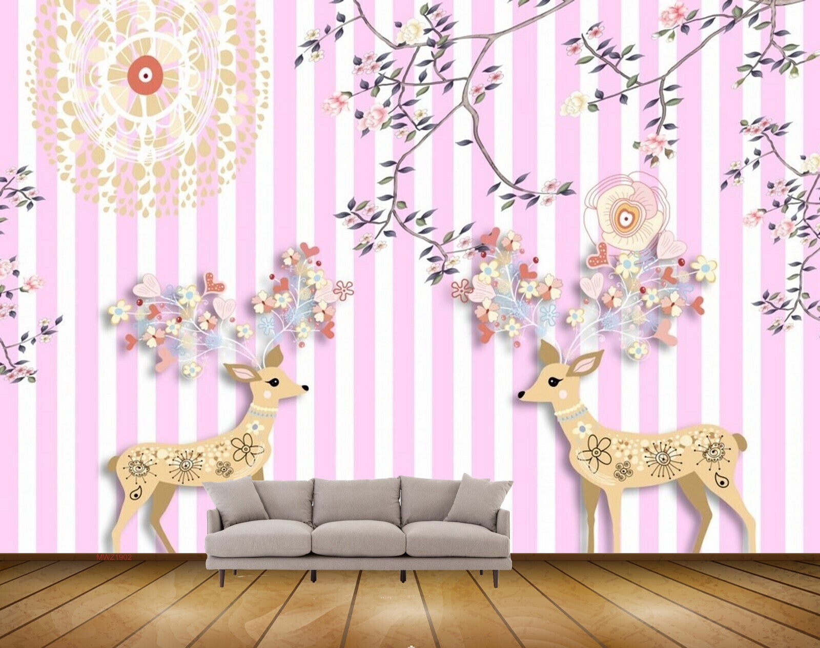 Avikalp MWZ1902 Deers Flowers Leaves 3D HD Wallpaper Avikalp MWZ1902 Deers Flowers Leaves 3D HD Wallpaper