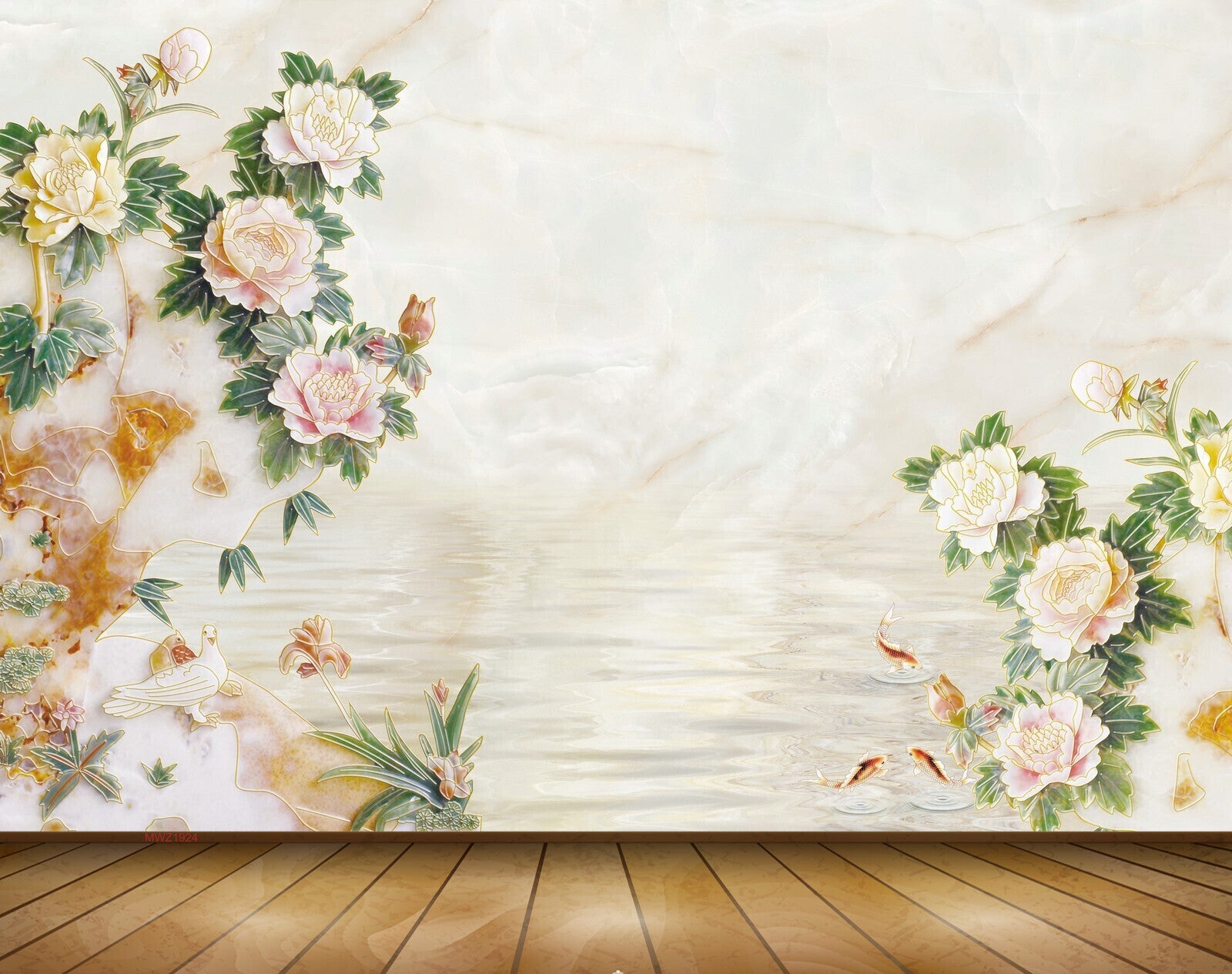 Avikalp MWZ1924 Pink Orange White Flowers Fishes 3D HD Wallpaper Avikalp MWZ1924 Pink Orange White Flowers Fishes 3D HD Wallpaper