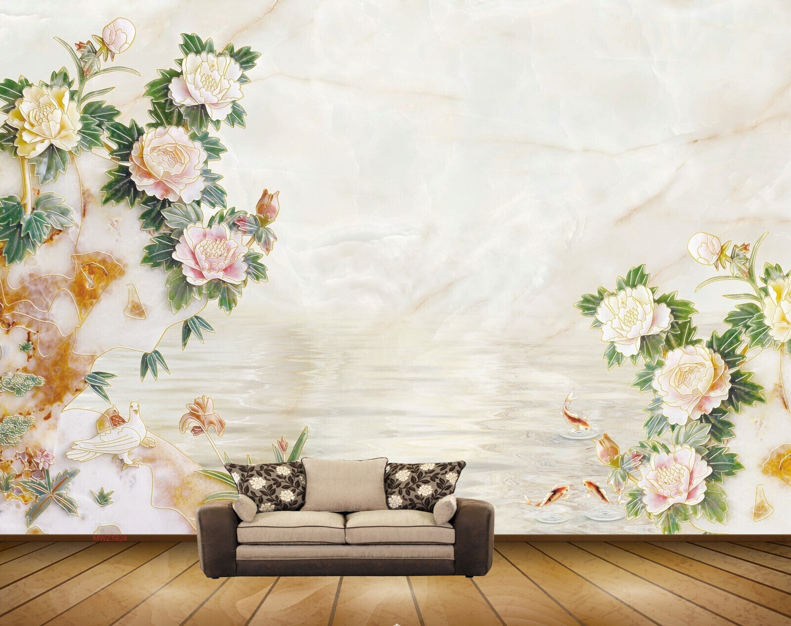 Avikalp MWZ1924 Pink Orange White Flowers Fishes 3D HD Wallpaper Avikalp MWZ1924 Pink Orange White Flowers Fishes 3D HD Wallpaper