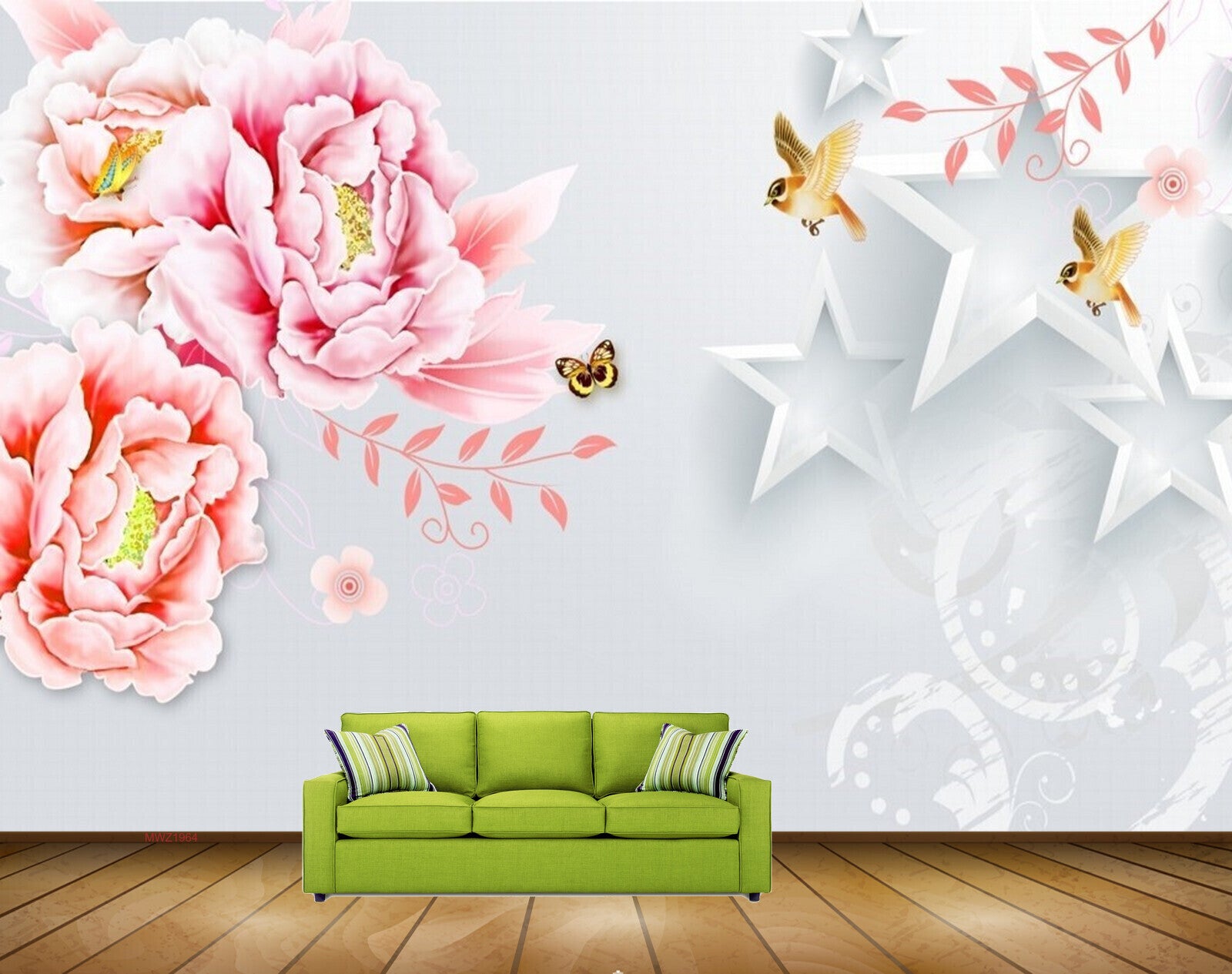 Avikalp MWZ1964 Pink Peach Flowers Butterflies Birds HD Wallpaper Avikalp MWZ1964 Pink Peach Flowers Butterflies Birds HD Wallpaper