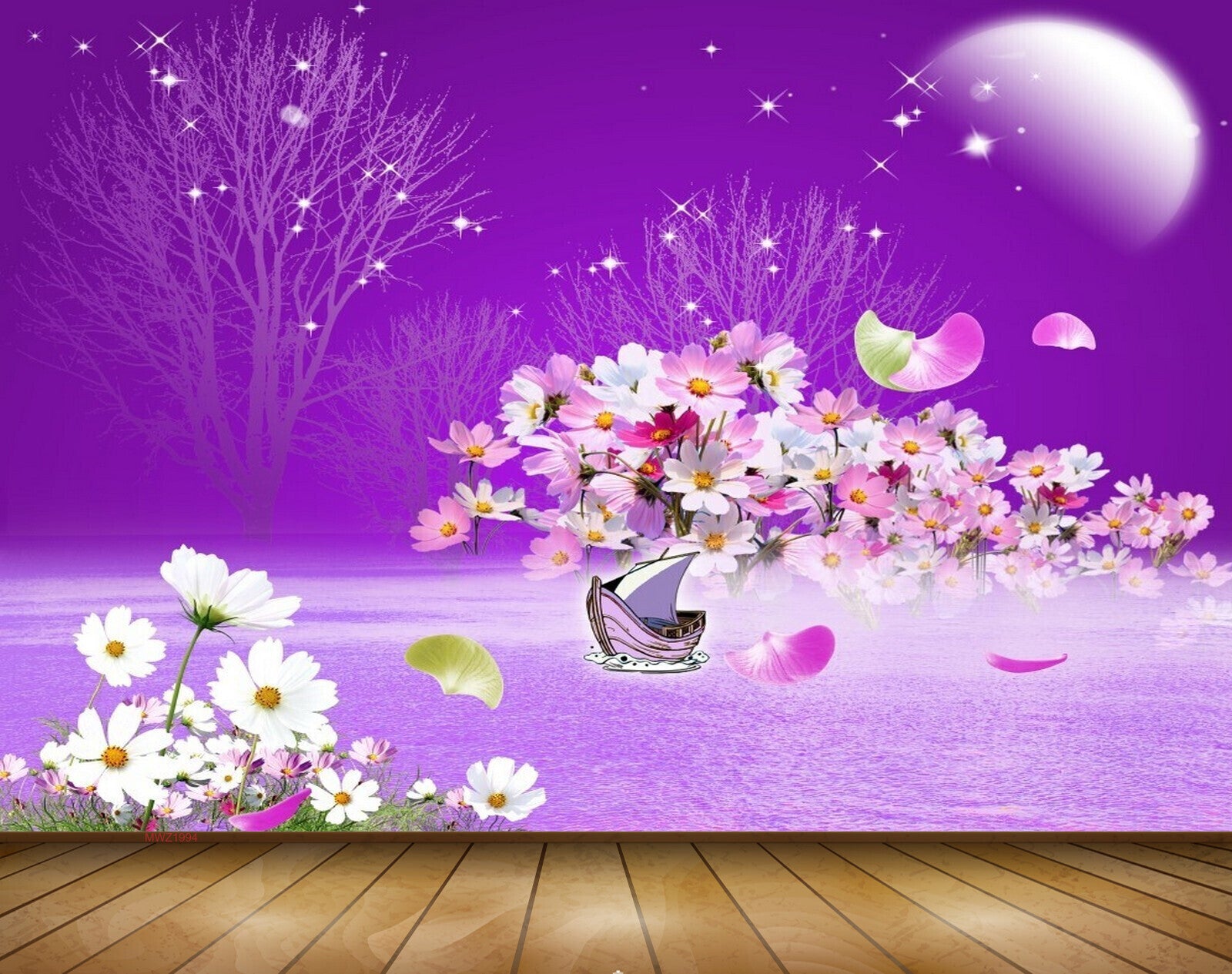Avikalp MWZ1994 White Purple Flowers Tree Moon 3D HD Wallpaper Avikalp MWZ1994 White Purple Flowers Tree Moon 3D HD Wallpaper