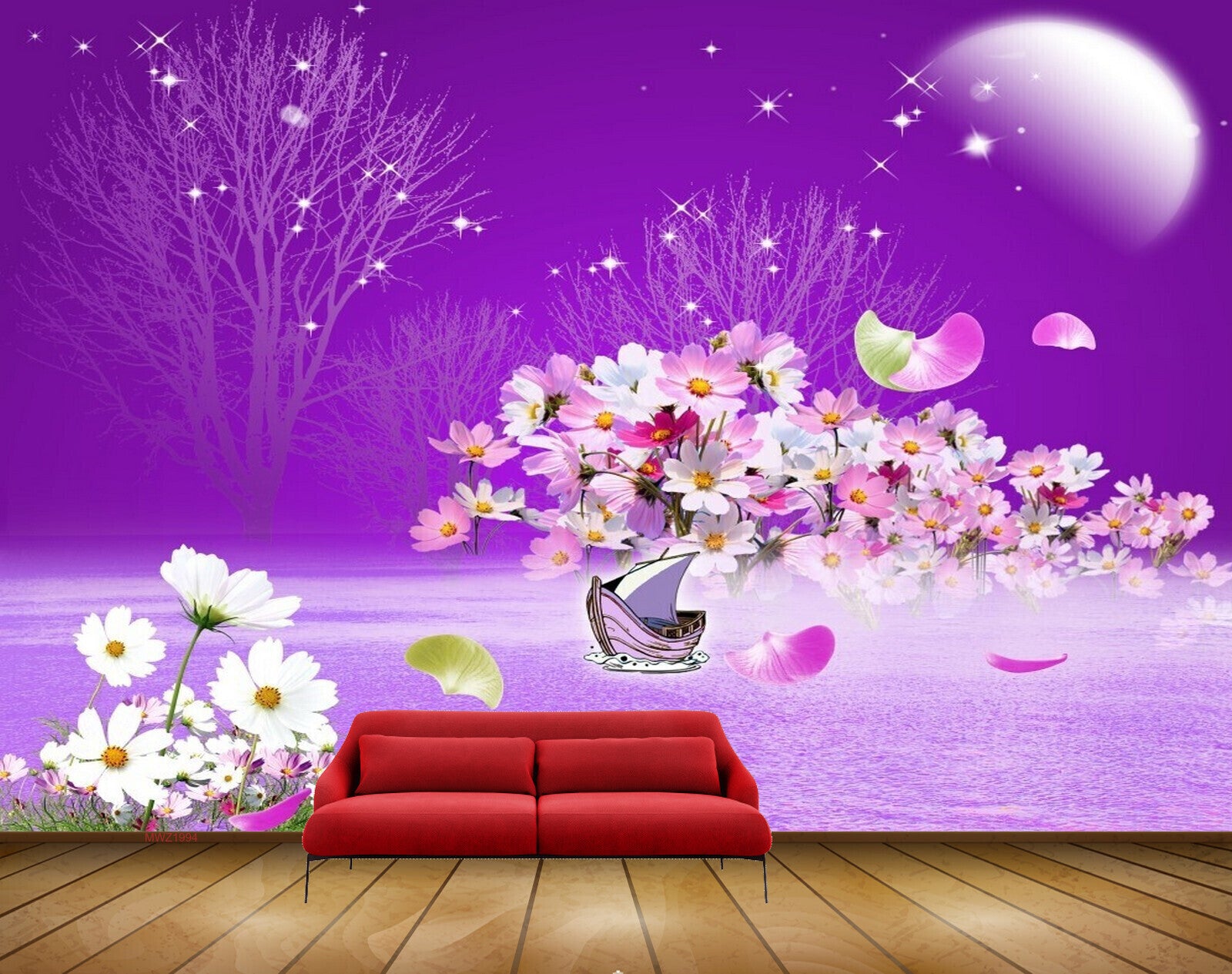 Avikalp MWZ1994 White Purple Flowers Tree Moon 3D HD Wallpaper Avikalp MWZ1994 White Purple Flowers Tree Moon 3D HD Wallpaper
