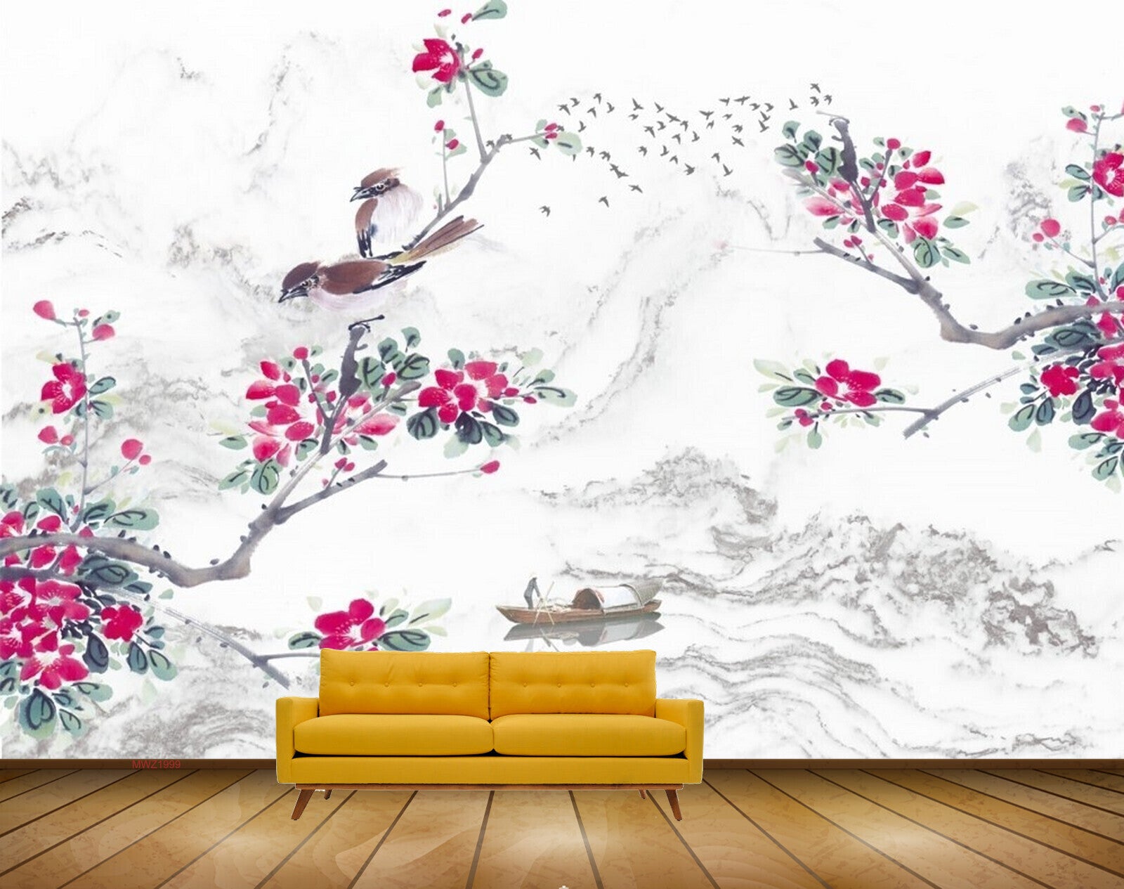Avikalp MWZ1999 Pink Flowers Birds Boat 3D HD Wallpaper Avikalp MWZ1999 Pink Flowers Birds Boat 3D HD Wallpaper