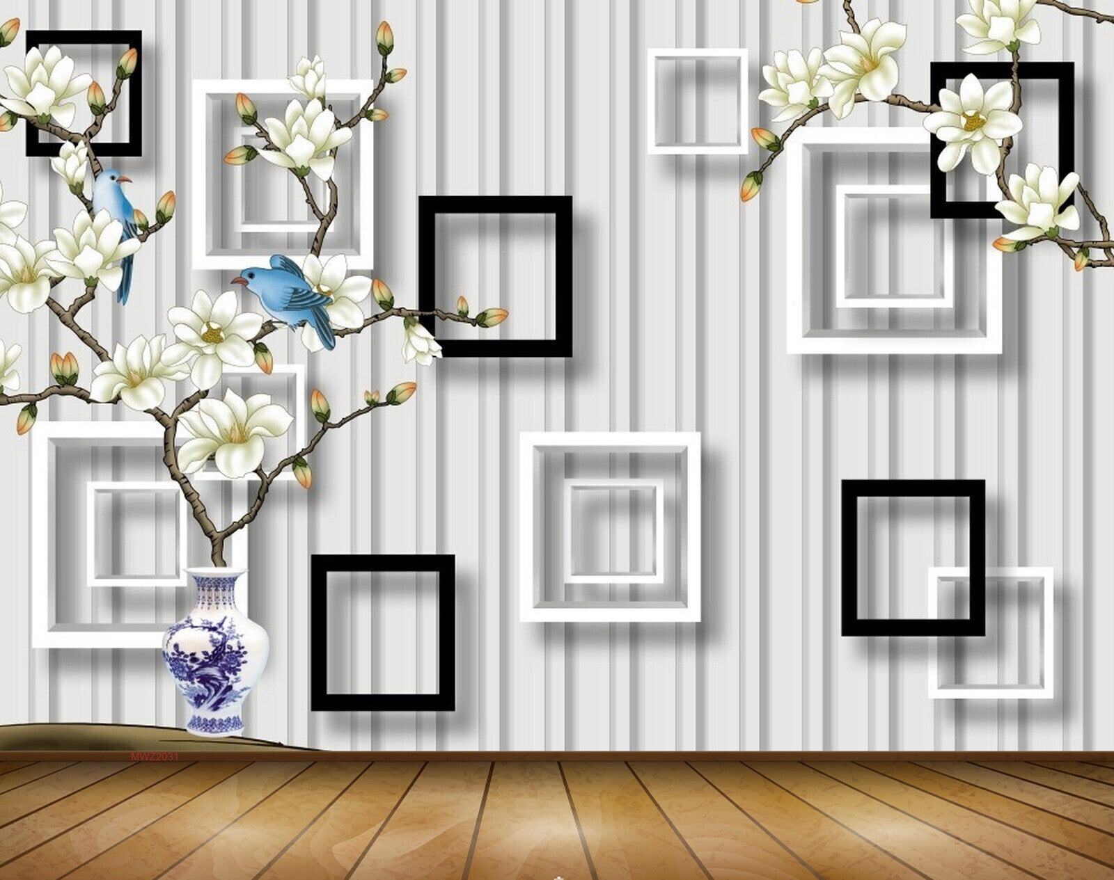 Avikalp MWZ2031 White Yellow Flowers Birds 3D HD Wallpaper Avikalp MWZ2031 White Yellow Flowers Birds 3D HD Wallpaper