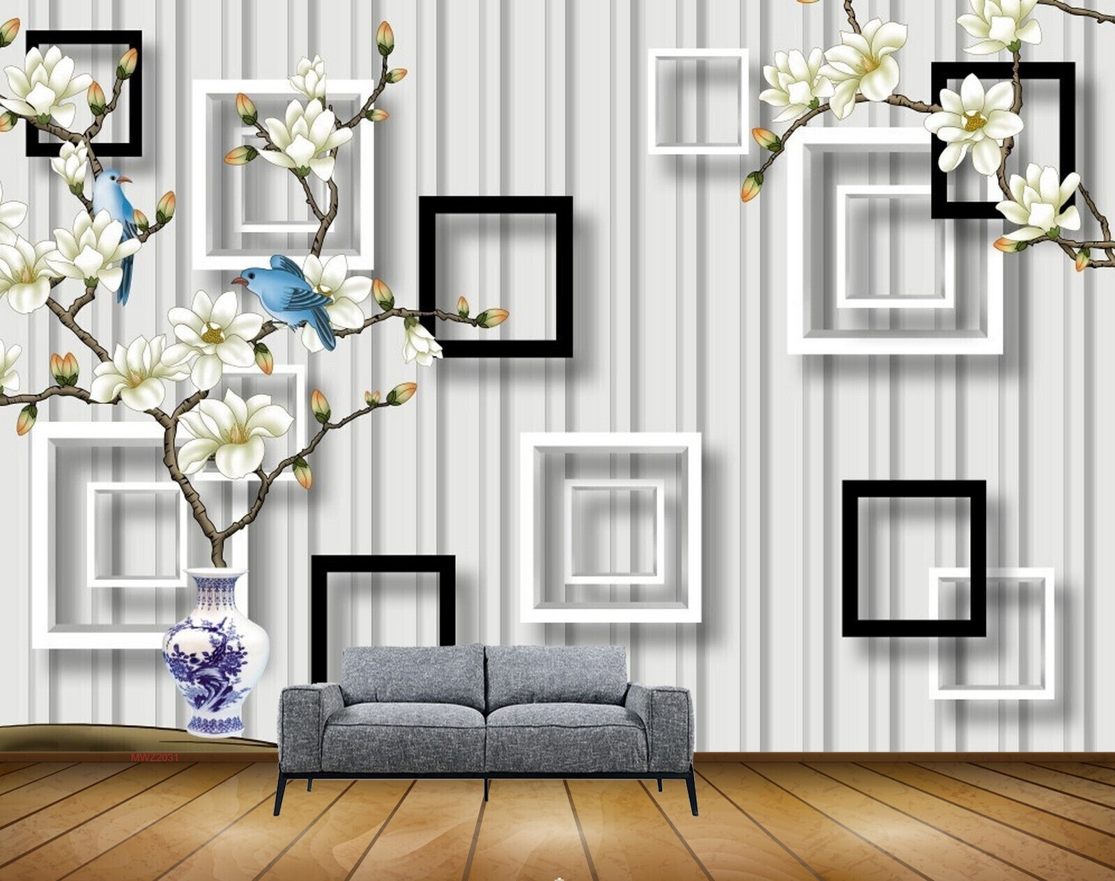 Avikalp MWZ2031 White Yellow Flowers Birds 3D HD Wallpaper Avikalp MWZ2031 White Yellow Flowers Birds 3D HD Wallpaper
