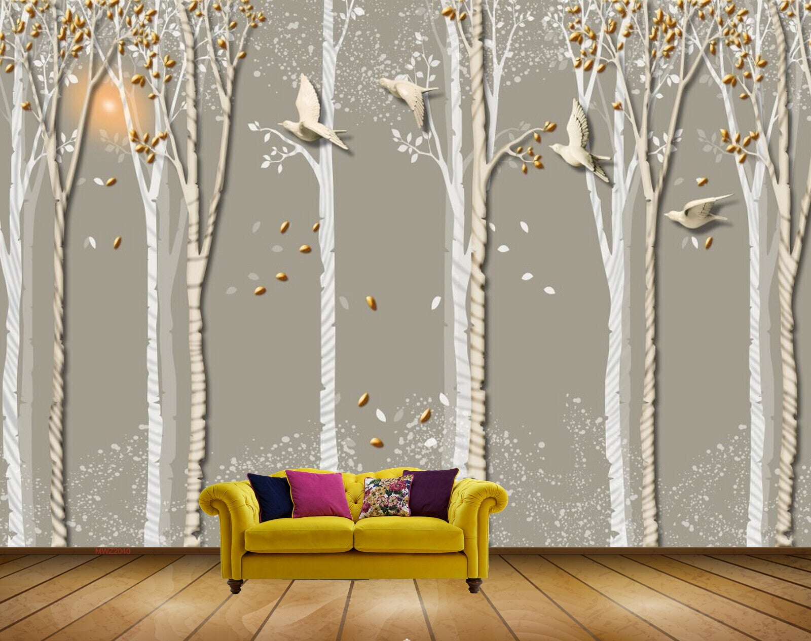 Avikalp MWZ2040 Orange Leaves Birds Trees 3D HD Wallpaper Avikalp MWZ2040 Orange Leaves Birds Trees 3D HD Wallpaper
