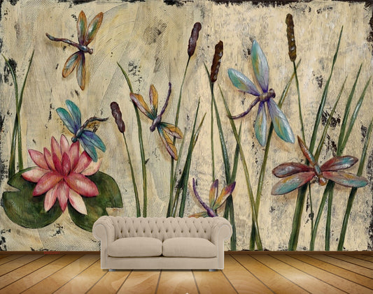 Avikalp MWZ2041 Pink Lotus Flowers Flies HD Wallpaper