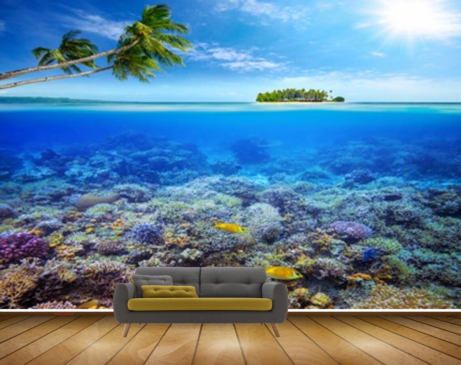Avikalp MWZ2098 Sea Trees Fishes Sun Anemones Island Coconut Trees HD Wallpaper Avikalp MWZ2098 Sea Trees Fishes Sun Anemones Island Coconut Trees HD Wallpaper