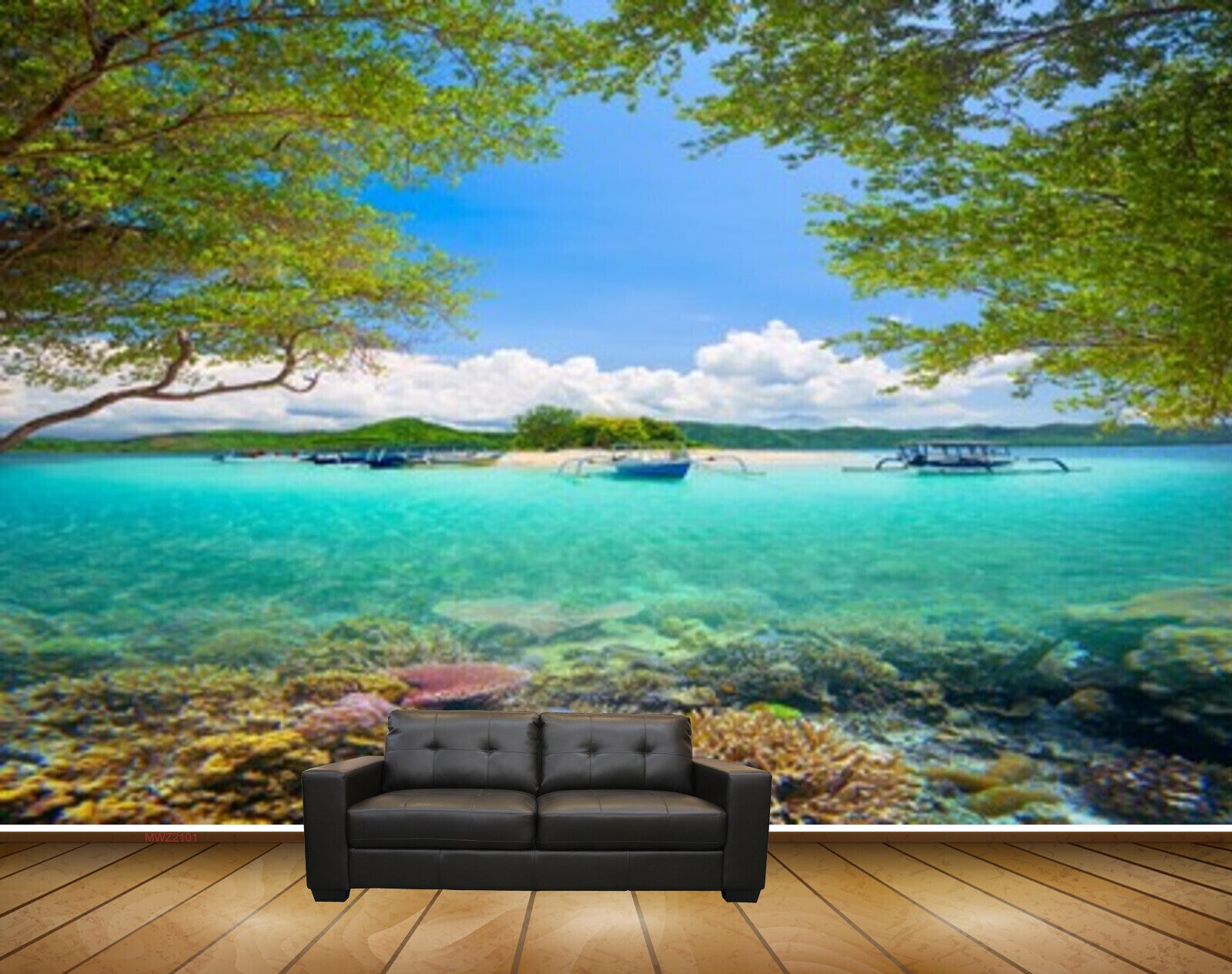 Avikalp MWZ2101 Sea Trees Fishes Anemones Boats Island HD Wallpaper Avikalp MWZ2101 Sea Trees Fishes Anemones Boats Island HD Wallpaper