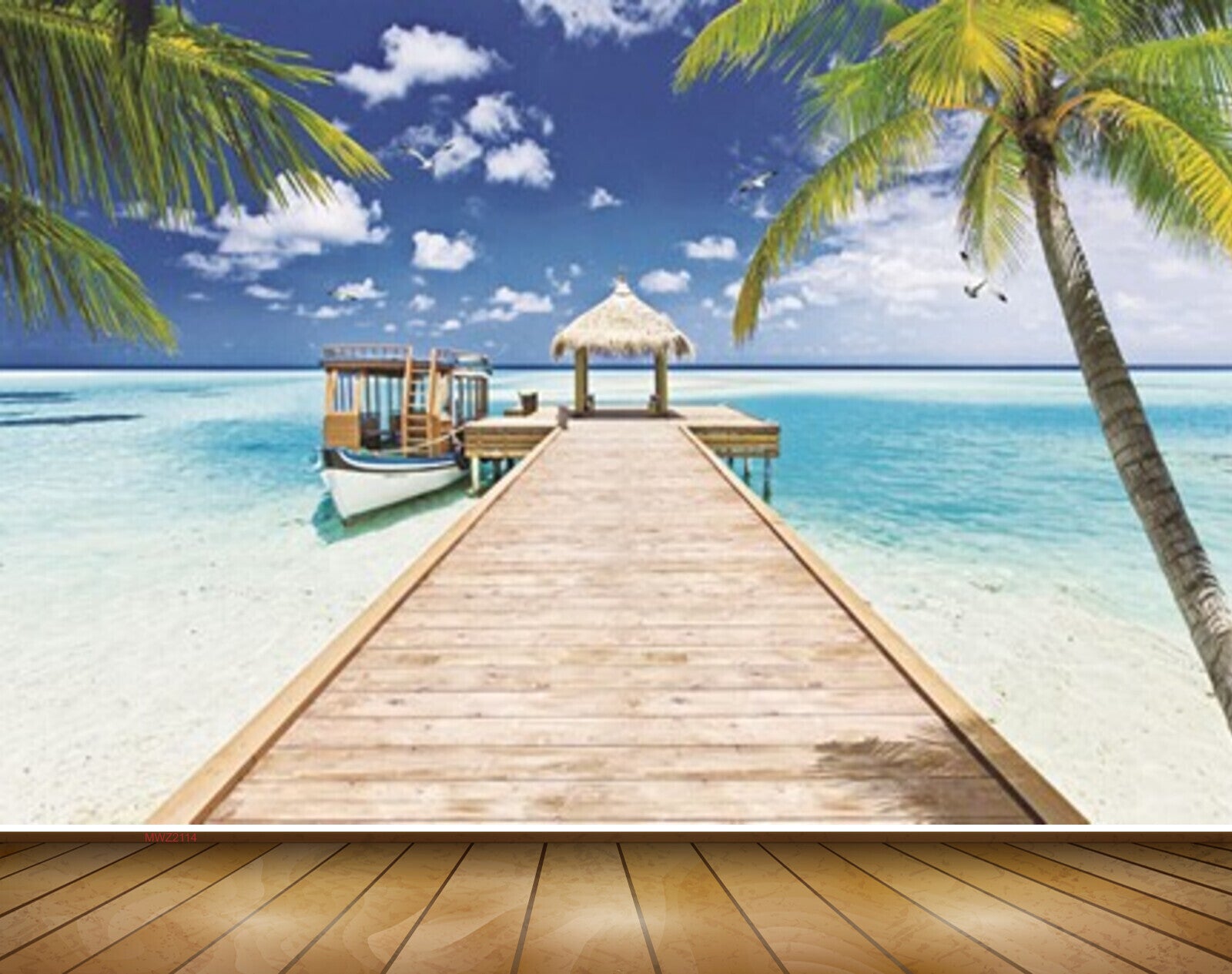 Avikalp MWZ2114 Sea Trees Wooden Bridge Hut Birds Coconut Trees Beach HD Wallpaper Avikalp MWZ2114 Sea Trees Wooden Bridge Hut Birds Coconut Trees Beach HD Wallpaper