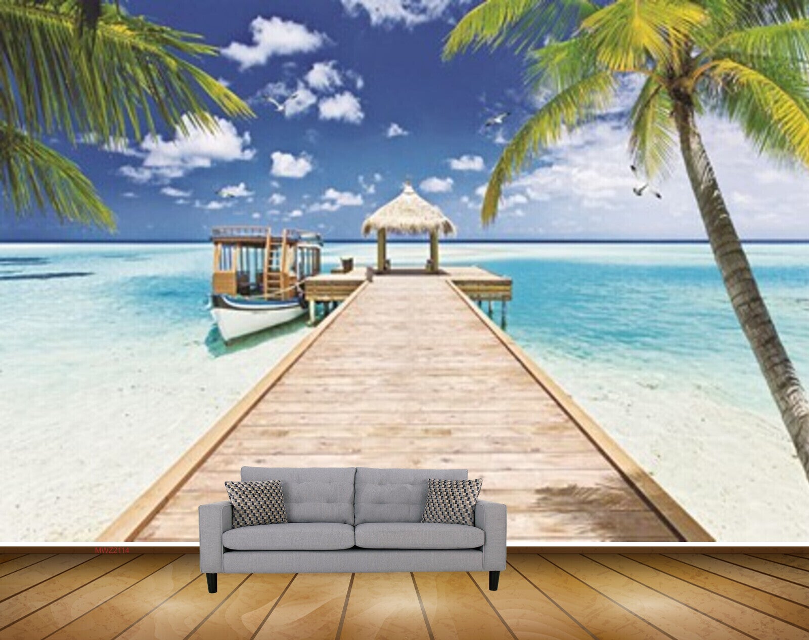 Avikalp MWZ2114 Sea Trees Wooden Bridge Hut Birds Coconut Trees Beach HD Wallpaper Avikalp MWZ2114 Sea Trees Wooden Bridge Hut Birds Coconut Trees Beach HD Wallpaper