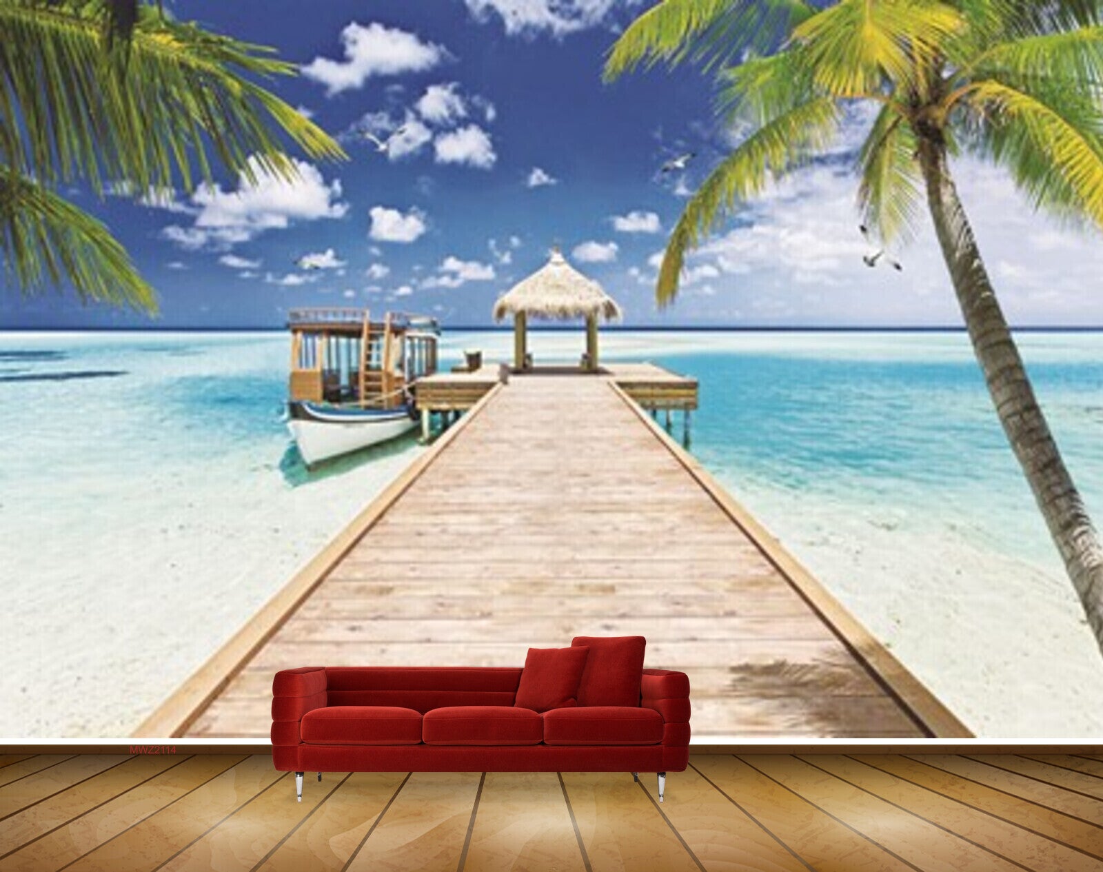 Avikalp MWZ2114 Sea Trees Wooden Bridge Hut Birds Coconut Trees Beach HD Wallpaper Avikalp MWZ2114 Sea Trees Wooden Bridge Hut Birds Coconut Trees Beach HD Wallpaper