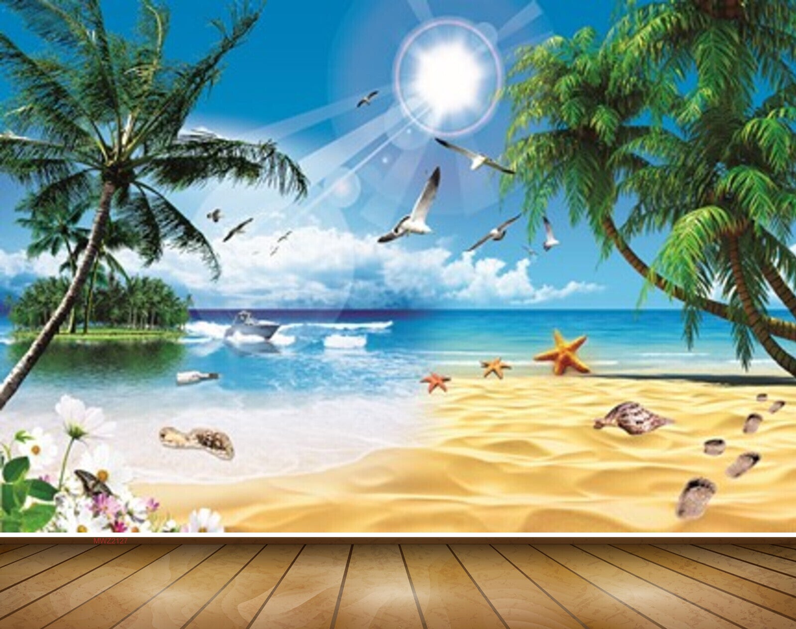 Avikalp MWZ2127 Sea Starfish Shells Trees Flowers Birds Sun Island Beach Water Ocean HD Wallpaper Avikalp MWZ2127 Sea Starfish Shells Trees Flowers Birds Sun Island Beach Water Ocean HD Wallpaper