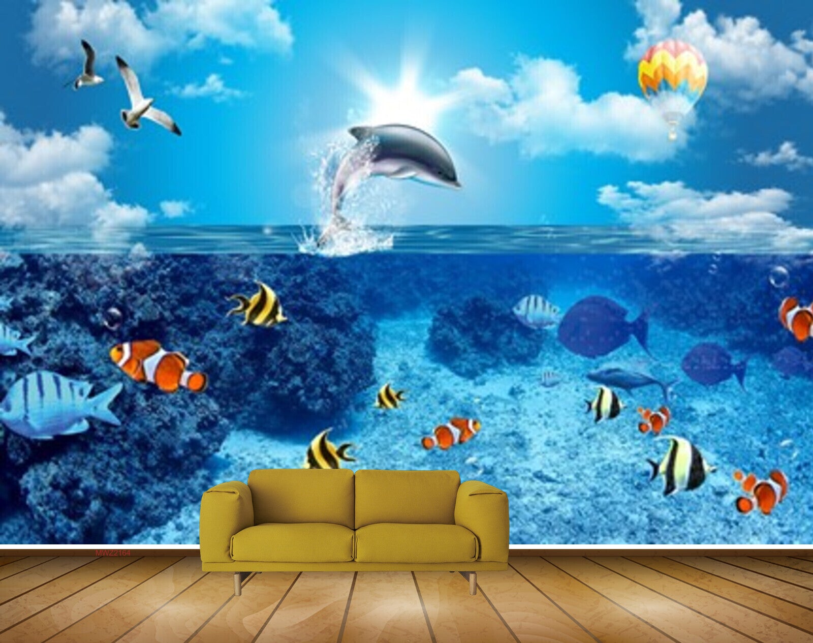 Avikalp MWZ2164 Sea Fishes Dolphins Air Balloon Birds Sun Water Ocean HD Wallpaper Avikalp MWZ2164 Sea Fishes Dolphins Air Balloon Birds Sun Water Ocean HD Wallpaper