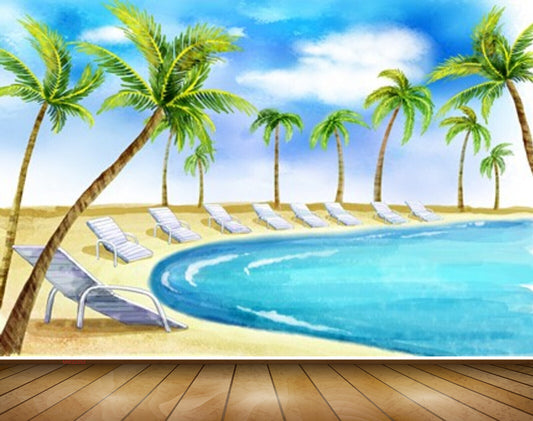 Avikalp MWZ2252 Beach Chairs Coconut Trees Sea Clouds Sand Water Ocean Island HD Wallpaper