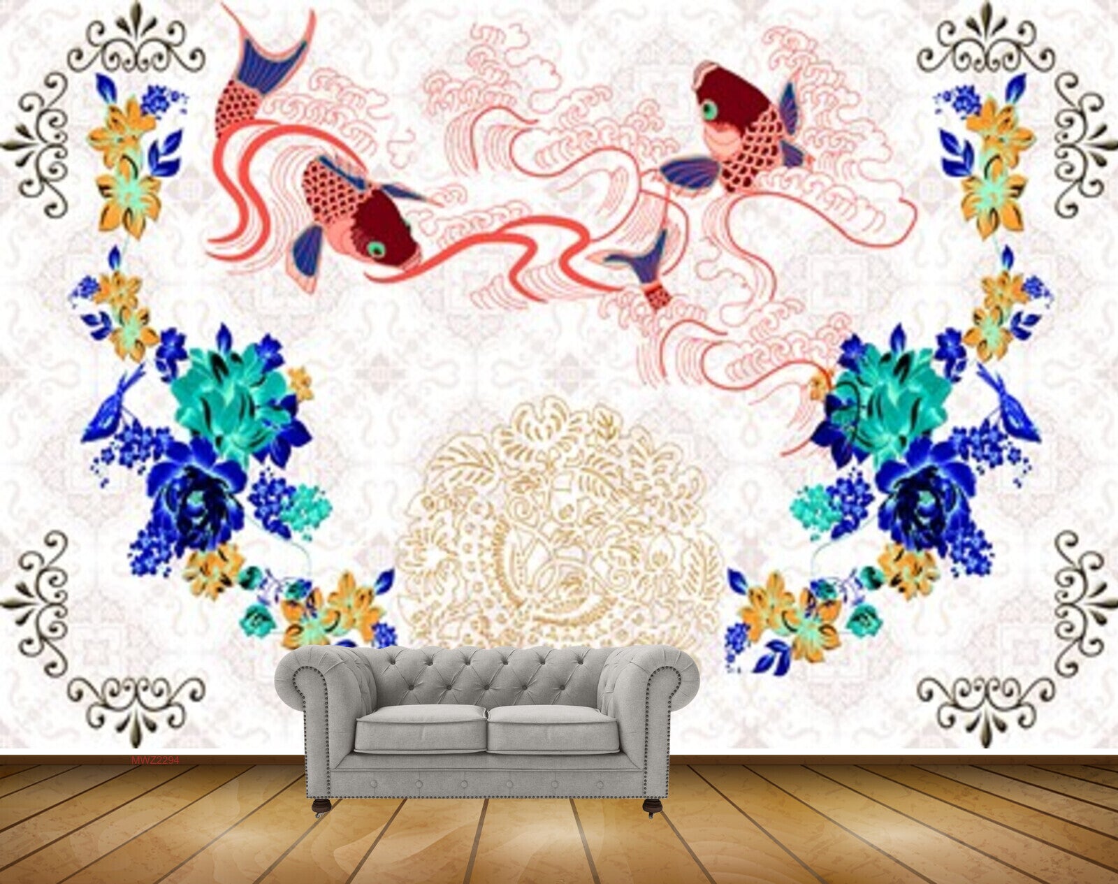 Avikalp MWZ2294 Red Fishes Blue Green Flowers HD Wallpaper Avikalp MWZ2294 Red Fishes Blue Green Flowers HD Wallpaper