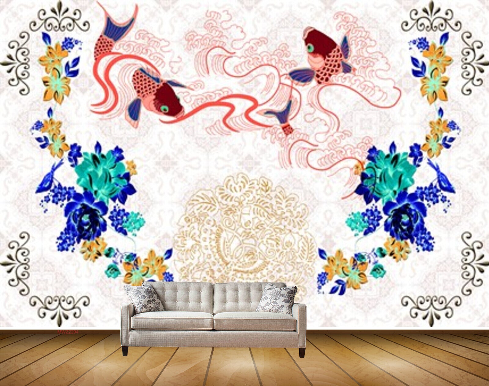 Avikalp MWZ2294 Red Fishes Blue Green Flowers HD Wallpaper Avikalp MWZ2294 Red Fishes Blue Green Flowers HD Wallpaper