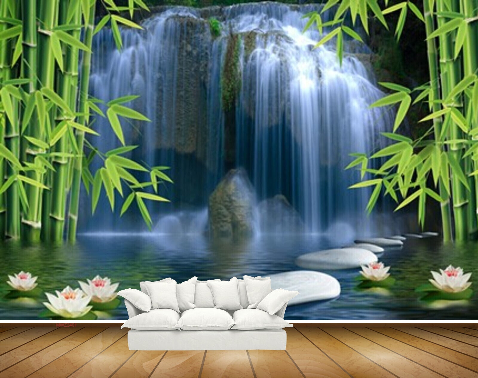 Avikalp MWZ2401 Waterfalls Bamboo Trees Pink White Flowers Stones Pond HD Wallpaper Avikalp MWZ2401 Waterfalls Bamboo Trees Pink White Flowers Stones Pond HD Wallpaper