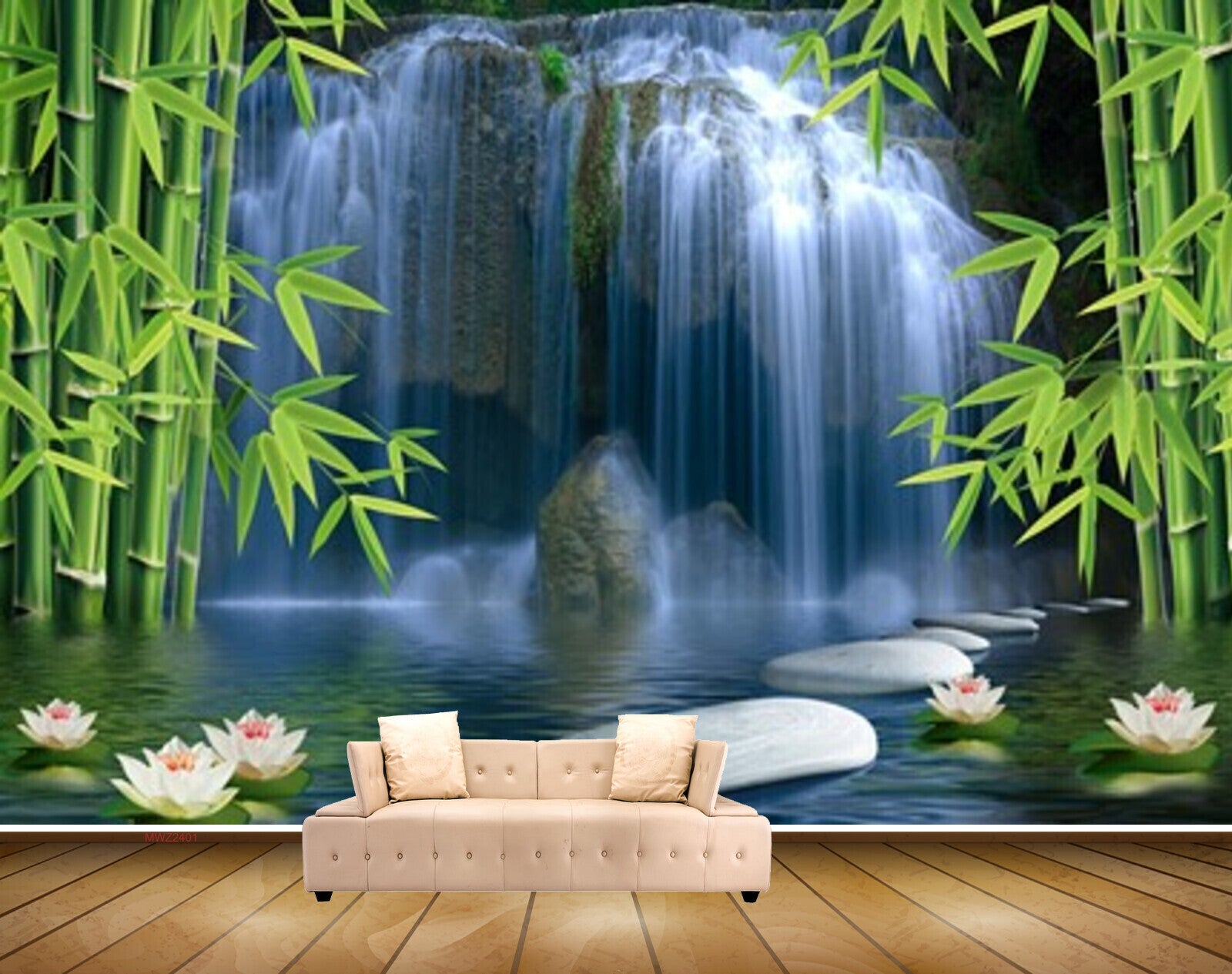 Avikalp MWZ2401 Waterfalls Bamboo Trees Pink White Flowers Stones Pond HD Wallpaper Avikalp MWZ2401 Waterfalls Bamboo Trees Pink White Flowers Stones Pond HD Wallpaper