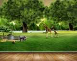 Avikalp MWZ2404 Trees Giraffe Elephants Hourse Grass Lake HD Wallpaper Avikalp MWZ2404 Trees Giraffe Elephants Hourse Grass Lake HD Wallpaper