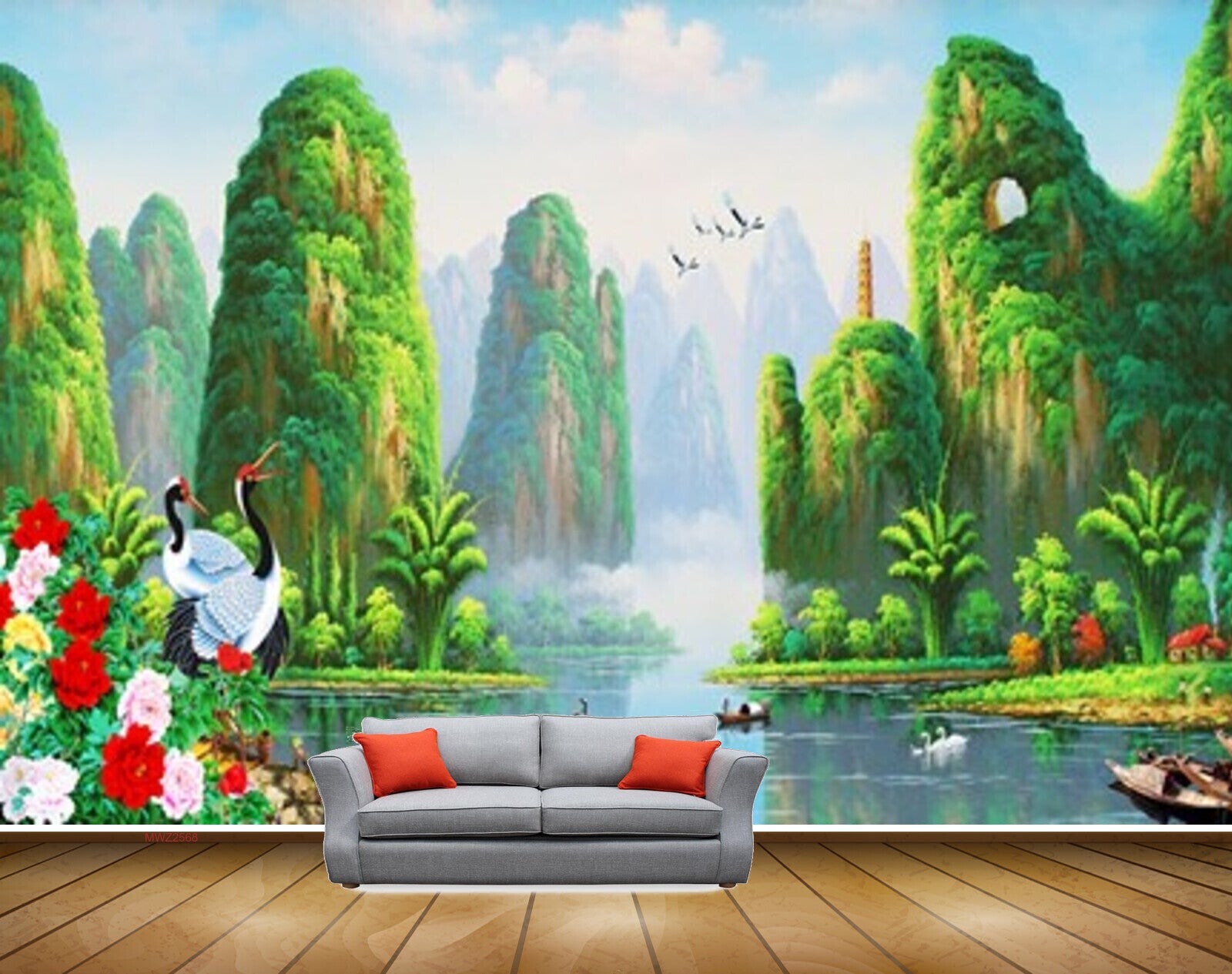 Avikalp MWZ2568 Trees Mountains Cranes Flowers Birds Water River Clouds Boat Duck HD Wallpaper Avikalp MWZ2568 Trees Mountains Cranes Flowers Birds Water River Clouds Boat Duck HD Wallpaper