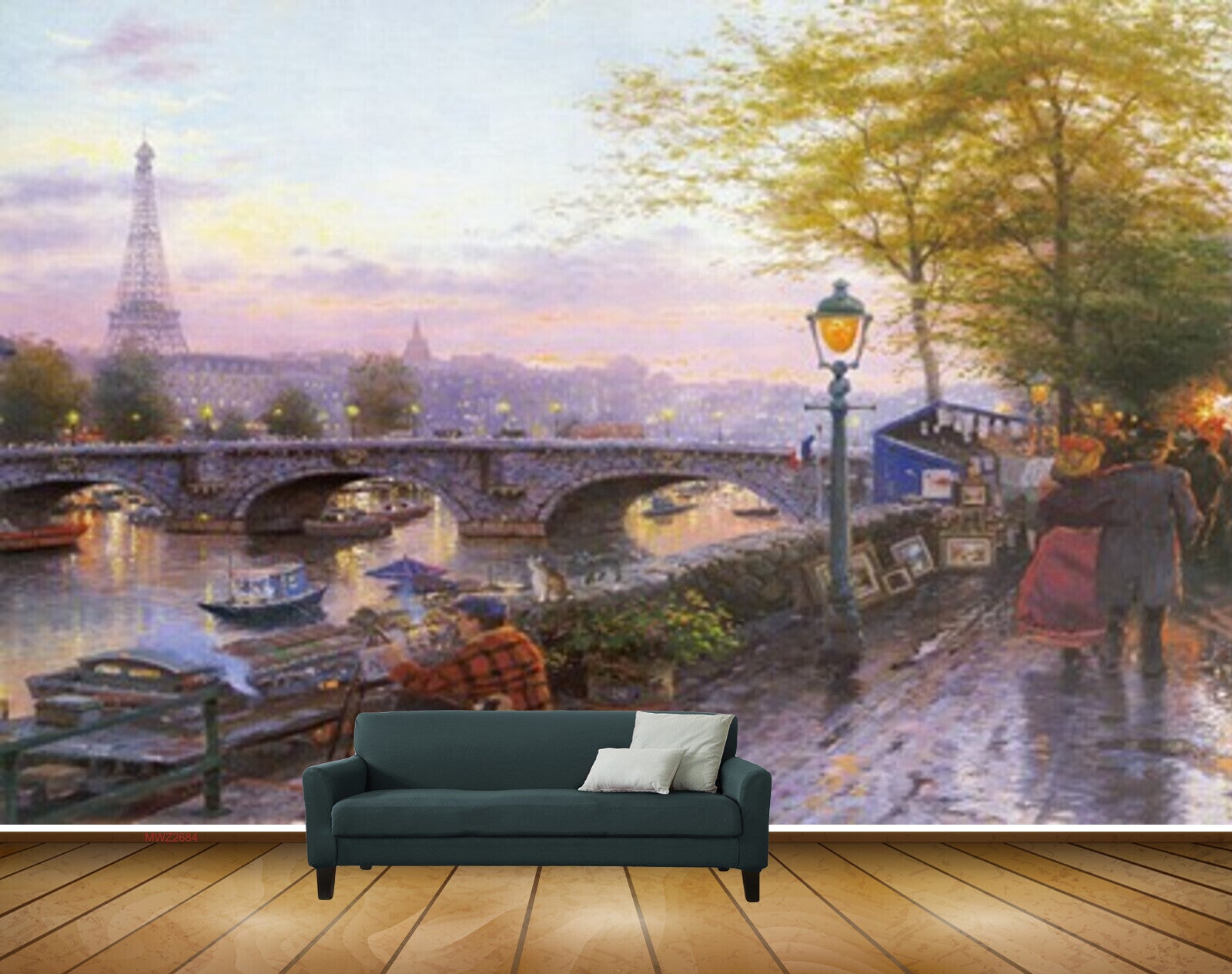 Avikalp MWZ2684 City Tower Trees River Boat Bridge Lamps Sky Men Dog Cat Painting HD Wallpaper