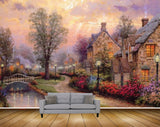 Avikalp MWZ2686 Houses Tree Pond Clouds Lamps Road Vellay River Water Bridge Flowers Plants Painting HD Wallpaper Avikalp MWZ2686 Houses Tree Pond Clouds Lamps Road Vellay River Water Bridge Flowers Plants Painting HD Wallpaper