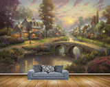 Avikalp MWZ2691 Trees Houses Culvert Plants Flowers Bridge River Water Boat Ducks Lamps Painting HD Wallpaper Avikalp MWZ2691 Trees Houses Culvert Plants Flowers Bridge River Water Boat Ducks Lamps Painting HD Wallpaper