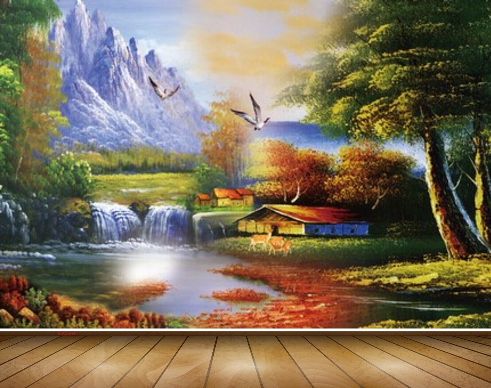 Avikalp MWZ2781 Mountains Waterfalls Houses Birds Trees Grass Plants River Pond Water Dees Painting HD Wallpaper Avikalp MWZ2781 Mountains Waterfalls Houses Birds Trees Grass Plants River Pond Water Dees Painting HD Wallpaper