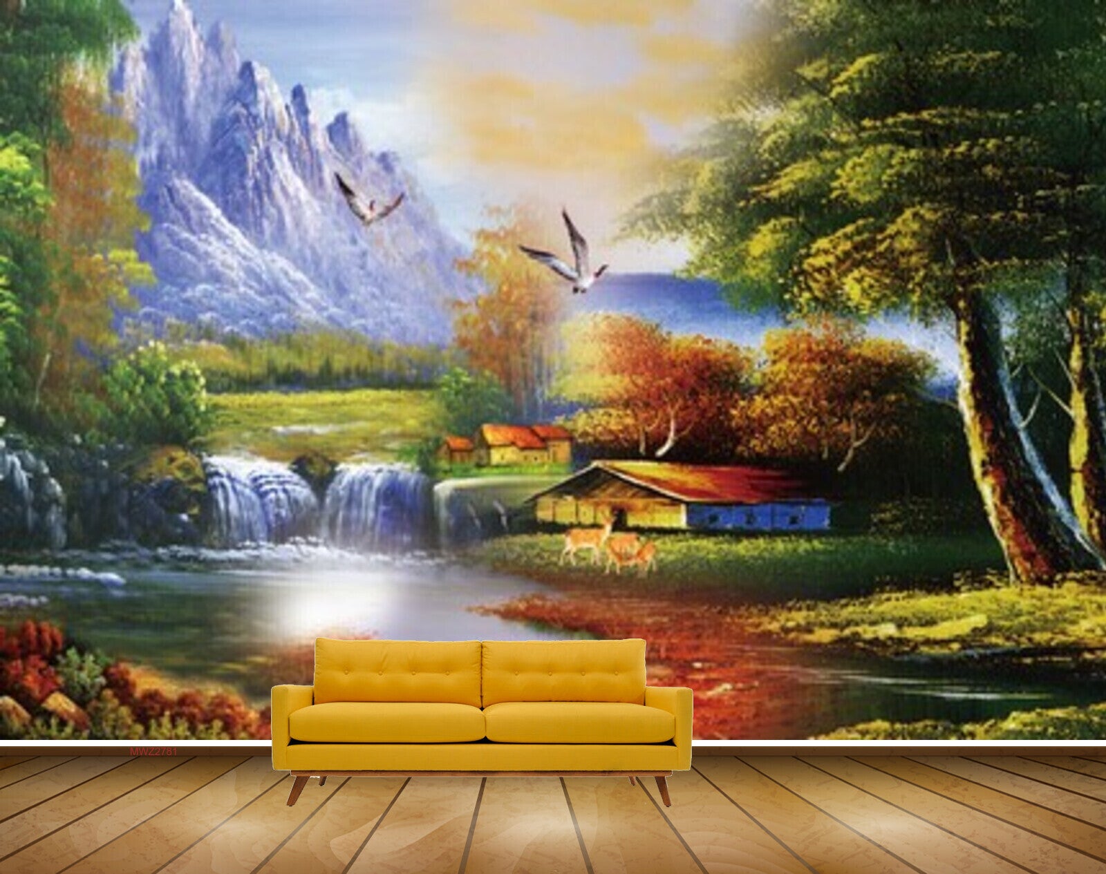 Avikalp MWZ2781 Mountains Waterfalls Houses Birds Trees Grass Plants River Pond Water Dees Painting HD Wallpaper Avikalp MWZ2781 Mountains Waterfalls Houses Birds Trees Grass Plants River Pond Water Dees Painting HD Wallpaper