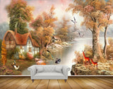 Avikalp MWZ2789 River Lake Pond Water Trees Houses Deers Cranes Boat Birds Ducks Painting HD Wallpaper Avikalp MWZ2789 River Lake Pond Water Trees Houses Deers Cranes Boat Birds Ducks Painting HD Wallpaper