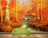 Avikalp MWZ2800 Trees Orange Leaves Stems Deers Cranes Stones River Pond Water Painting HD Wallpaper Avikalp MWZ2800 Trees Orange Leaves Stems Deers Cranes Stones River Pond Water Painting HD Wallpaper