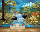 Avikalp MWZ2811 Waterfalls Trees Houses Lake River Pond Water Birds Cocks Duck Grass Painting HD Wallpaper Avikalp MWZ2811 Waterfalls Trees Houses Lake River Pond Water Birds Cocks Duck Grass Painting HD Wallpaper