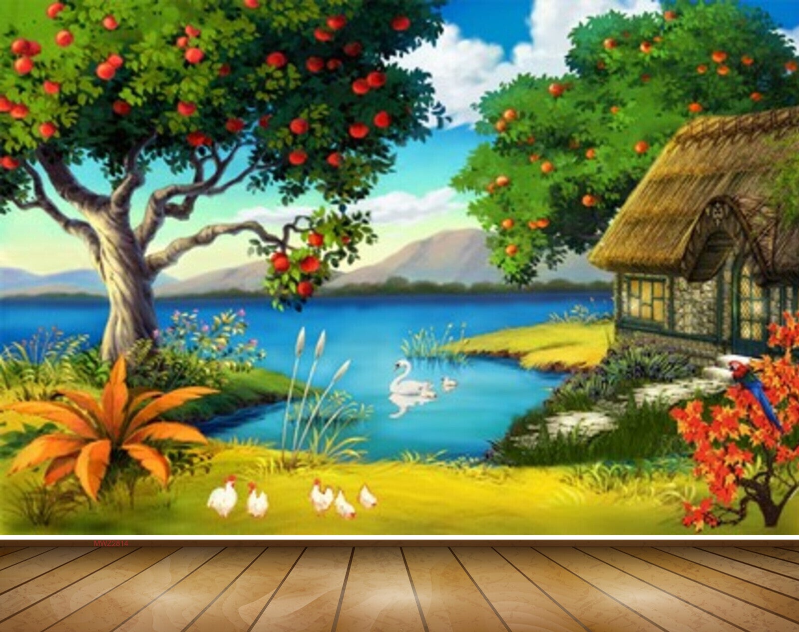 Avikalp MWZ2814 Clouds Mountains Trees Apples Houses Duck Lake Water Grass Flowers Plants Painting HD Wallpaper Avikalp MWZ2814 Clouds Mountains Trees Apples Houses Duck Lake Water Grass Flowers Plants Painting HD Wallpaper